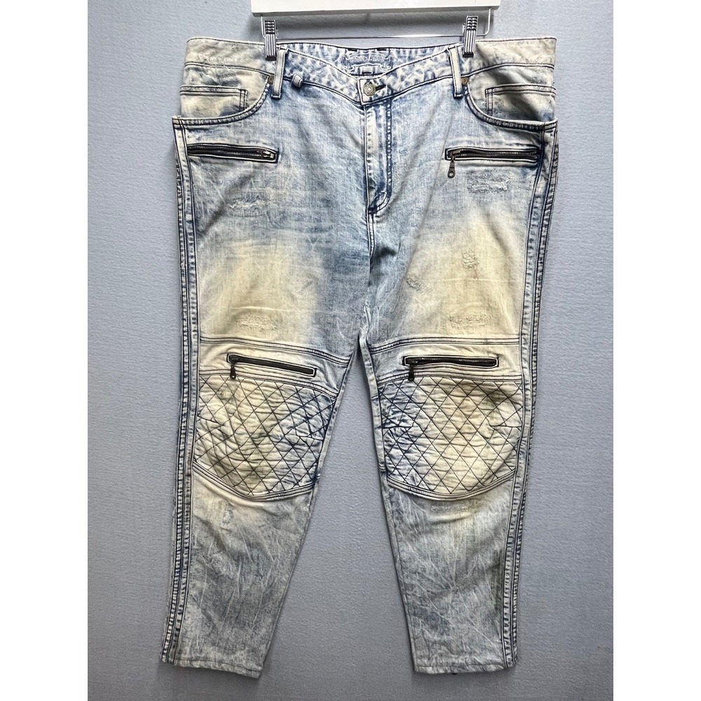 Robin's Jean Motard Biker Jeans 44x32 Acid Wash Quilted Moto Zipper Distressed